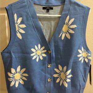MM By My Michelle Women's Retro Daisy Printed Sweater Vest Size Large